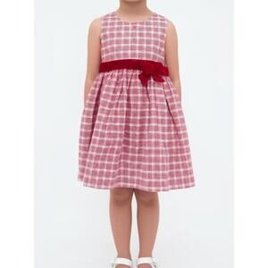 Janie & Jack Dress 12-18 Month Red Checkered Holiday Velvet Bow Vintage Cutesy